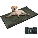 Unfolded OneTigris dog mat matched with its dedicated storage bag, showing the whole set of travel pet gear