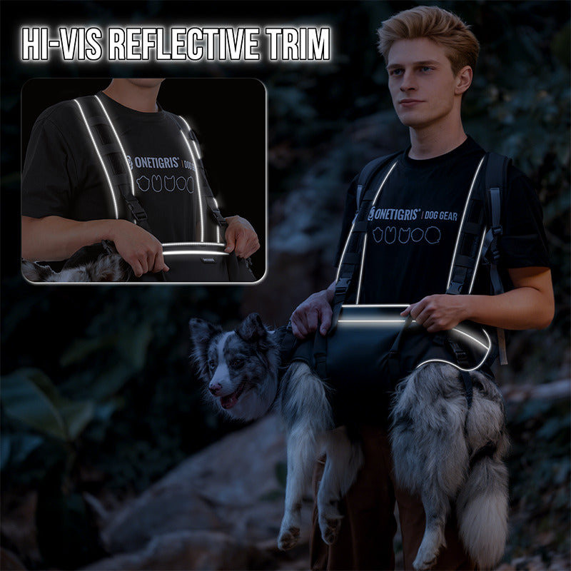 Hi-vis reflective trim on OneTigris SUPPORT RIDGE harness for nighttime walking safety