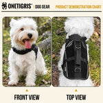 Close-up of the OneTigris FortiFur harness showing the UTX quick-release buckles at the neck and belly for easy on and off.