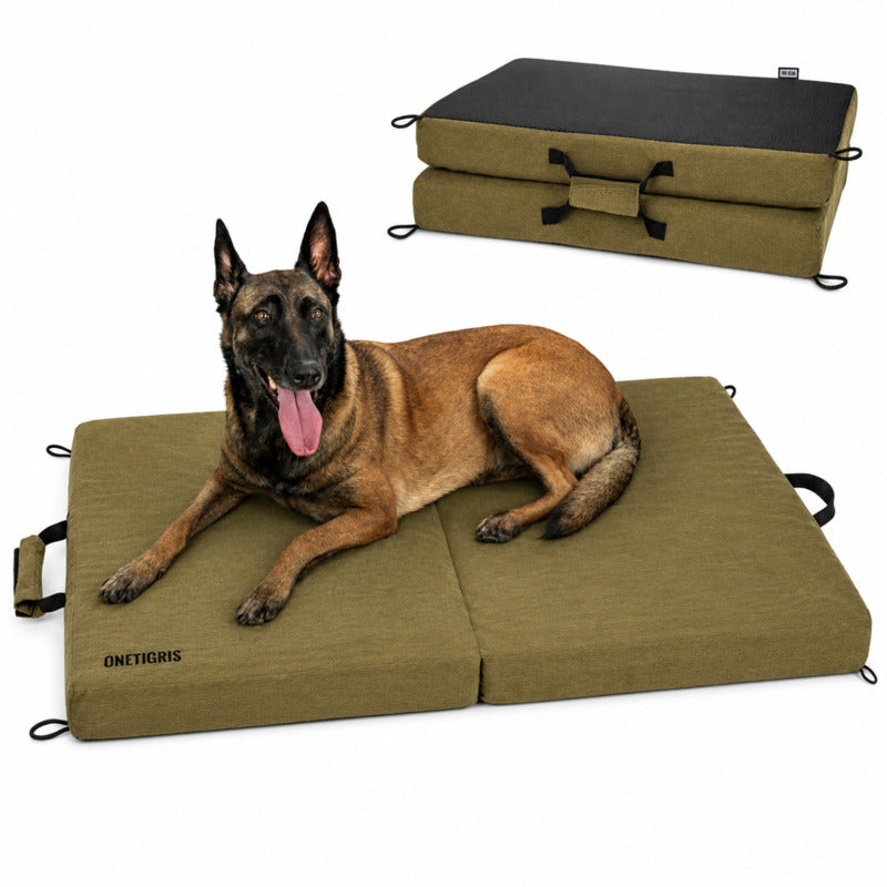 Onetigris foldable orthopedic memory foam dog bed mat, portable tactical crate pad for large medium dogs, outdoor travel waterproof dog sleeping mat