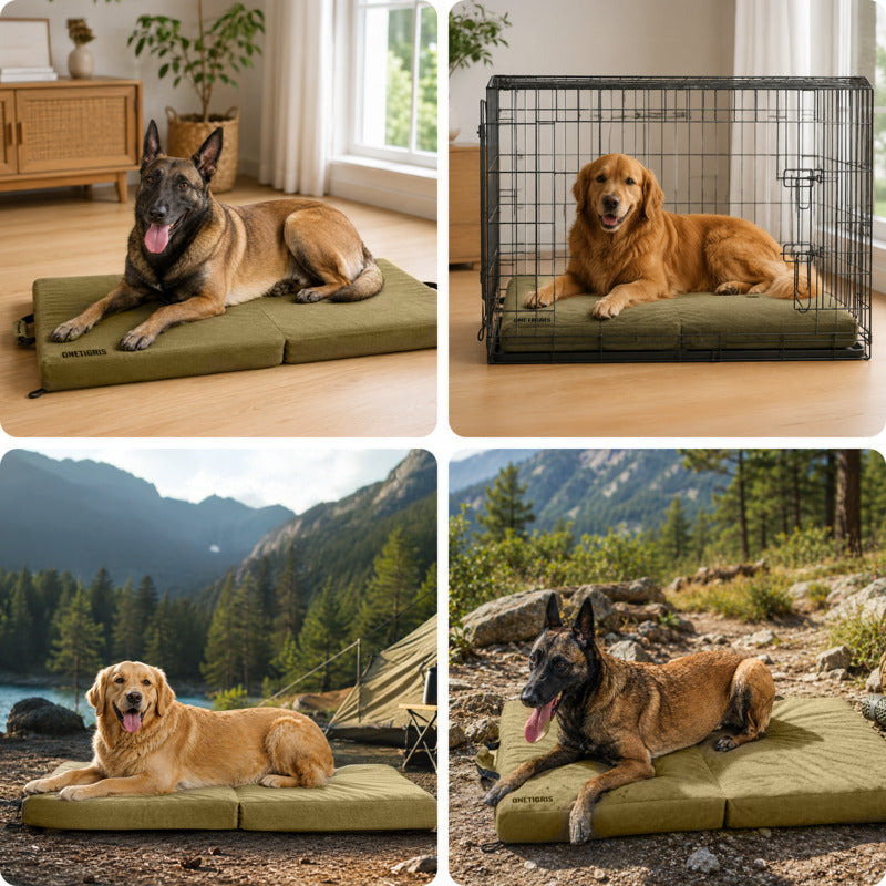 Onetigris foldable orthopedic dog bed multi-scene use, indoor crate outdoor camping memory foam mat for large breeds