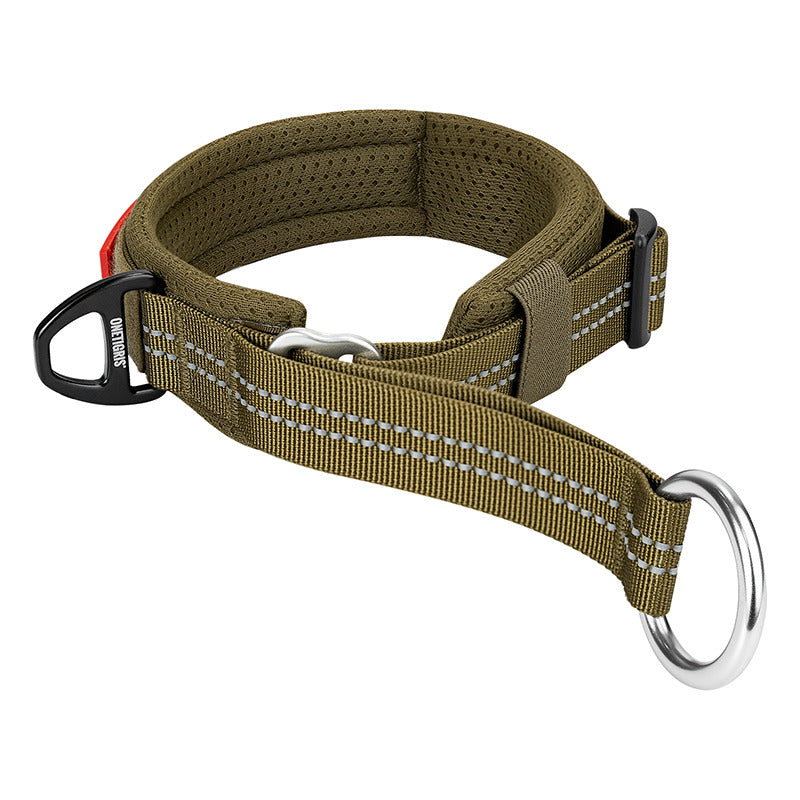OneTigris 19 Ranger Green Reflective Padded Martingale Dog Collar, heavy duty no slip adjustable nylon collar for large breed dogs