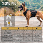 OneTigris TITAN-FLOW dog harness size chart for M, L and XL dogs