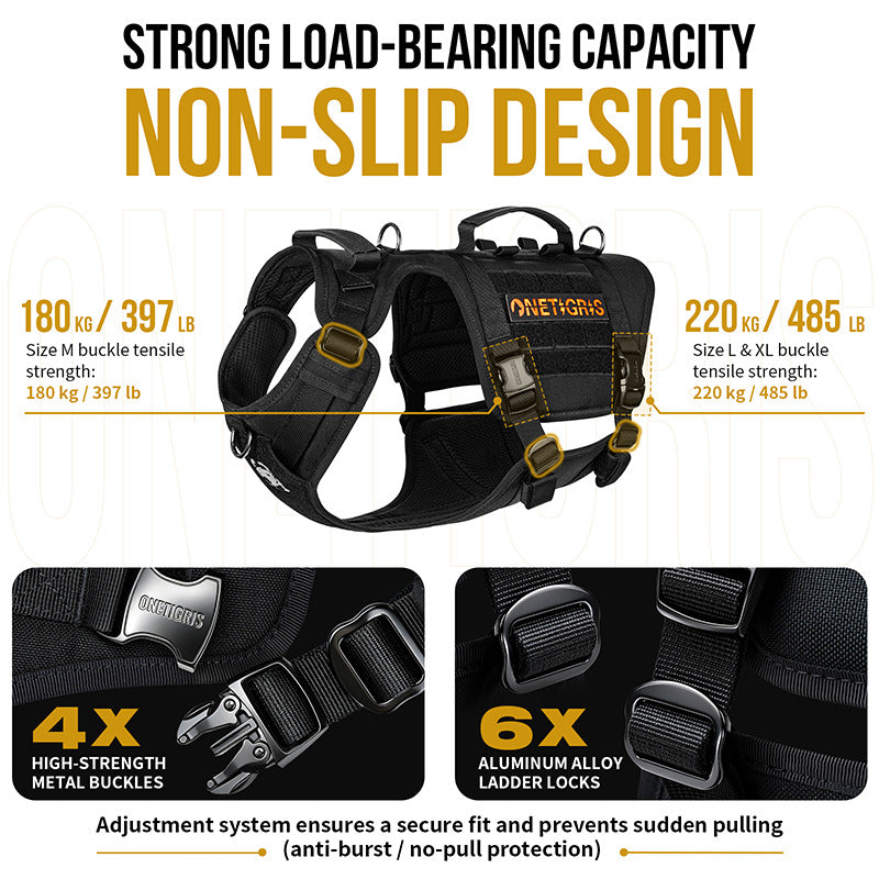 TITAN-FLOW dog harness with 4 metal buckles and 6 aluminum adjustment buckles
