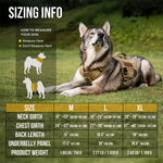 OneTigris TITAN-FLOW dog harness size chart for medium and large dogs