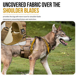Open-shoulder tactical dog harness for hiking and natural movement