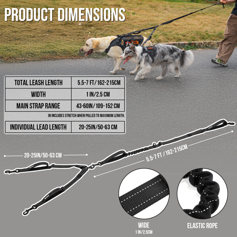 Dimension specification of OneTigris heavy duty no tangle two dog walking leash