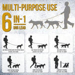 6-in-1 multi-purpose usage guide of no tangle dual dog walking leash for single & two pets