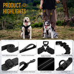 Full accessories close-up of heavy duty 6 in 1 dual head no tangle dog leash