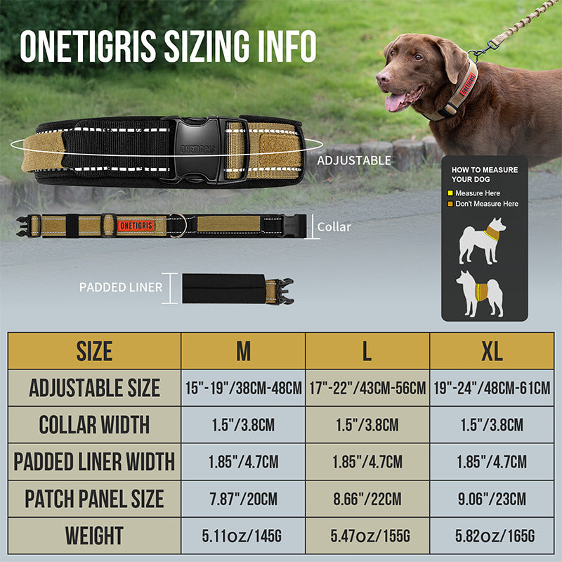 OneTigris RUGGEDROVER dog collar size chart for medium and large dogs