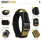 Coyote brown tactical dog collar with padded lining metal buckle and control handle