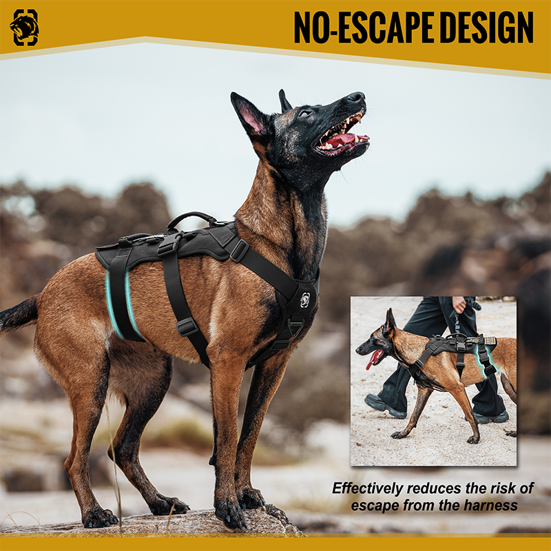 No escape design of OneTigris T-BONE tactical dog harness, secure fit for training
