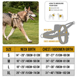 OneTigris HALO dog harness size chart for S M L and XL dogs