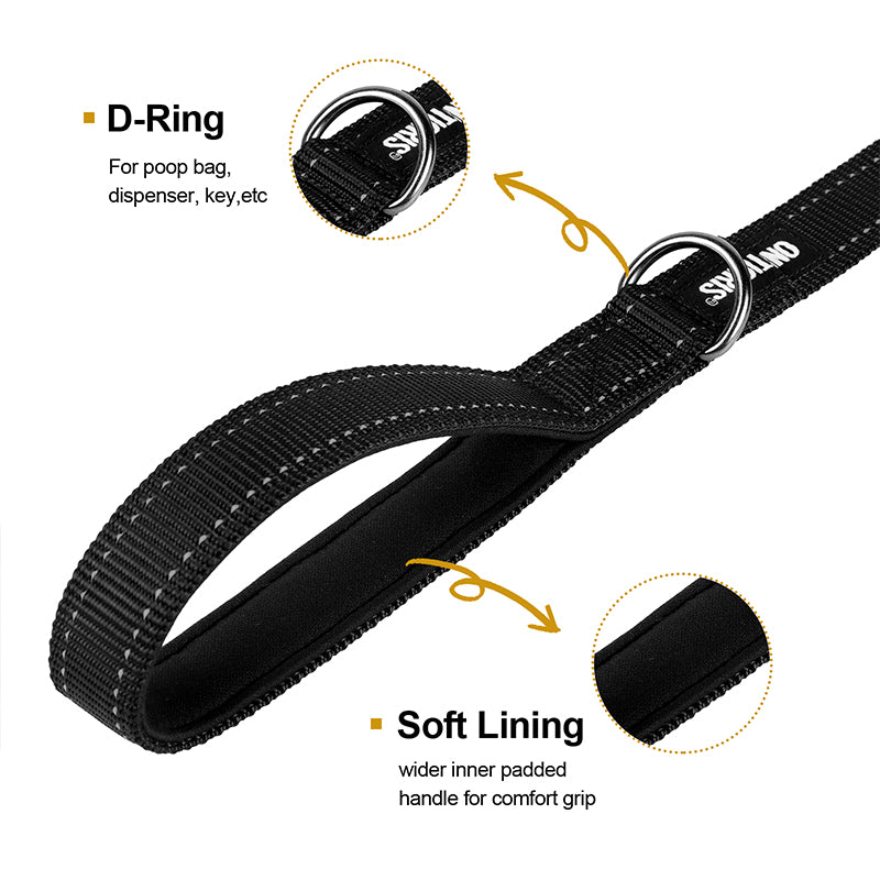 OneTigris heavy duty tactical dog leash, padded soft handle for comfortable grip, metal D‑ring for poop bag dispenser and keys, durable nylon dog walking leash for large medium dogs