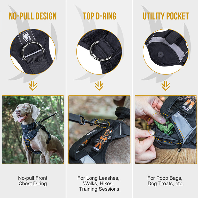 OneTigris No Pull Dog Harness for Medium Large Dogs Outdoor Reflective Serv GROVER Tactical Dog Harness