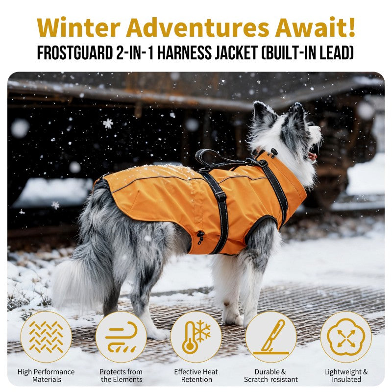 FROSTGUARD Waterproof Dog Winter Coat – Built-In Harness
